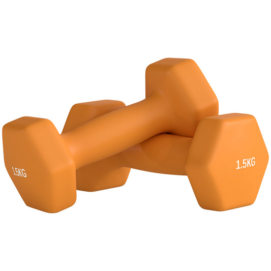 2 x 1.5kg Hexagonal Dumbbells Weights Set with Non-Slip Grip for Home Gym Workout, Orange