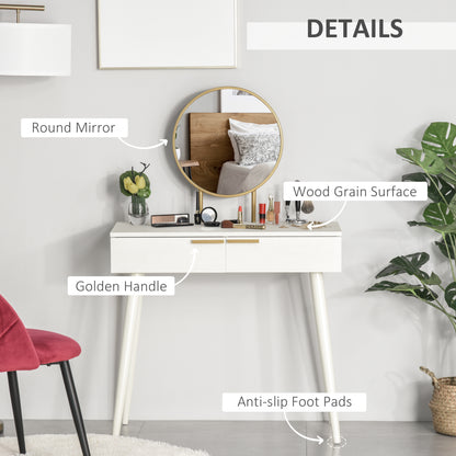 Dressing Table, with Round Mirror, 80 x 40 x 123 cm - White
