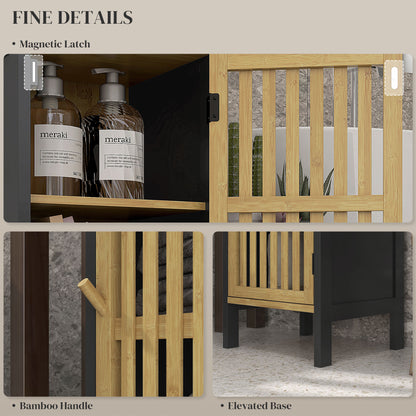 Bamboo-Blend Retro Cut-Out Bathroom Storage Unit