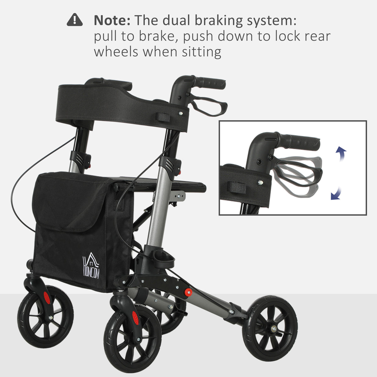 Rollator Walker with Seat, Compact Quick Folding Mobility Walker with 8" Wheels, Carry Bag, Adjustable Height, Cane Holder and Lightweight Aluminium Frame for Seniors and Disabled, Silver