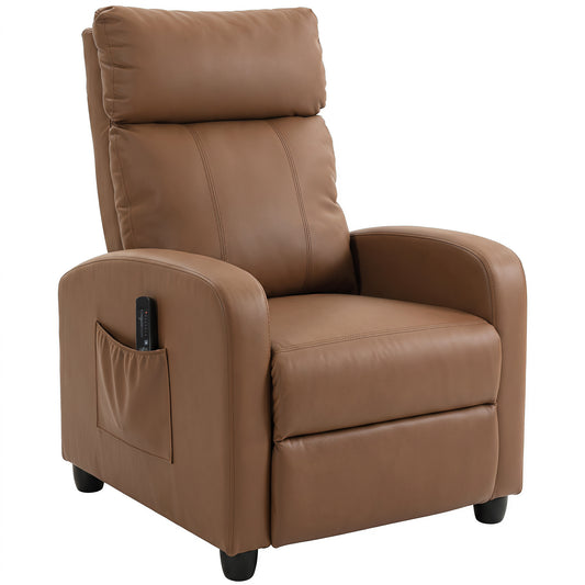 Recliner Armchair, Massage Faux Leather Push Back Reclining Chair with Adjustable Leg Rest, Side Pocket, Dark Brown