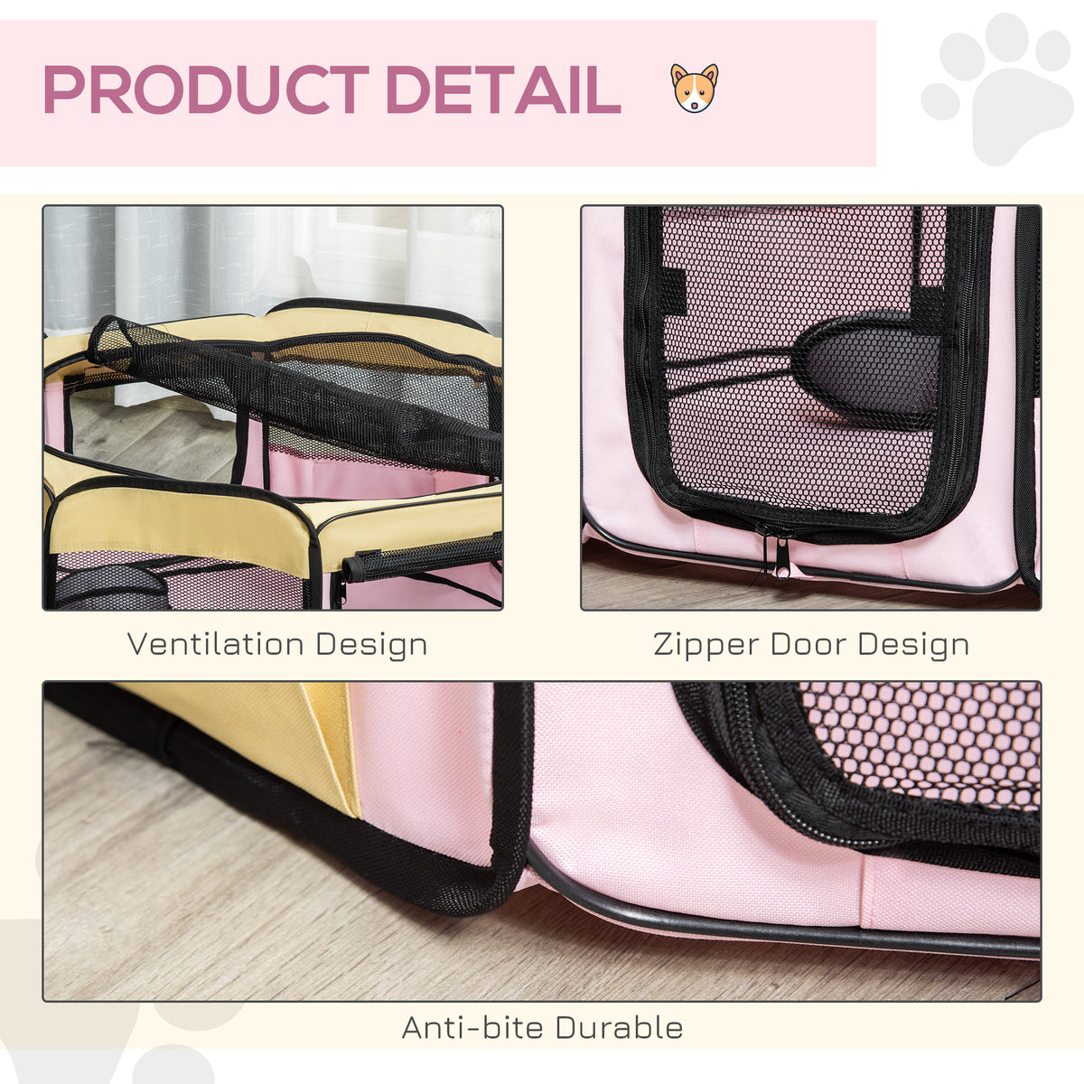 600D Oxford Soft Fabric Kennel, Pet Whelping Box Lightweight Dog Cat Puppy Playpen Rabbit Guinea Pig Foldable Portable Play Pen in Pink With Carry Bag Small Dia 90 x 41Hcm