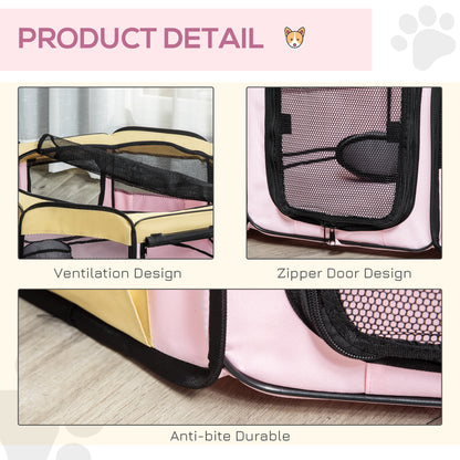 600D Oxford Soft Fabric Kennel, Pet Whelping Box Lightweight Dog Cat Puppy Playpen Rabbit Guinea Pig Foldable Portable Play Pen in Pink With Carry Bag Small Dia 90 x 41Hcm