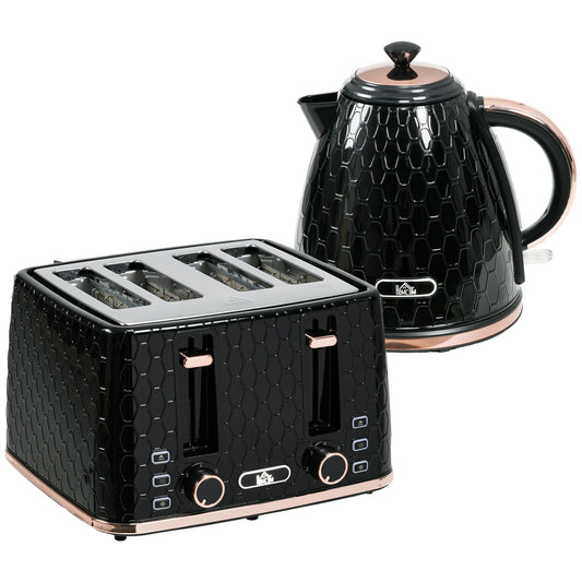 1.7L 3000W Fast Boil Kettle & 4 Slice Toaster Set, Kettle and Toaster Set with 7 Browning Controls, Crumb Tray