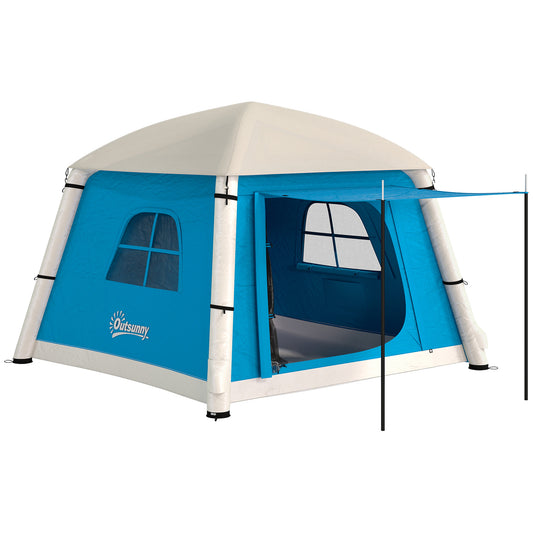 Inflatable Camping Tent with Hand Pump, Easy Setup 1/2 Person Blackout Blow Up Tent, Light Blue