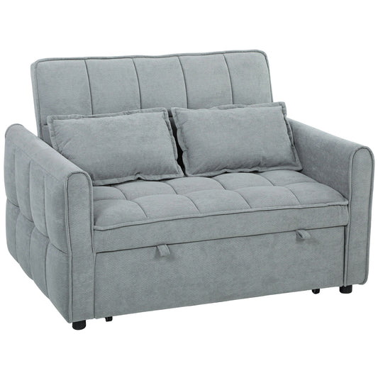 2 Seater Sofa Bed, 3-in-1 Convertible Sleeper Sofa with Click-clack Adjustable Backrest and 2 Pillows