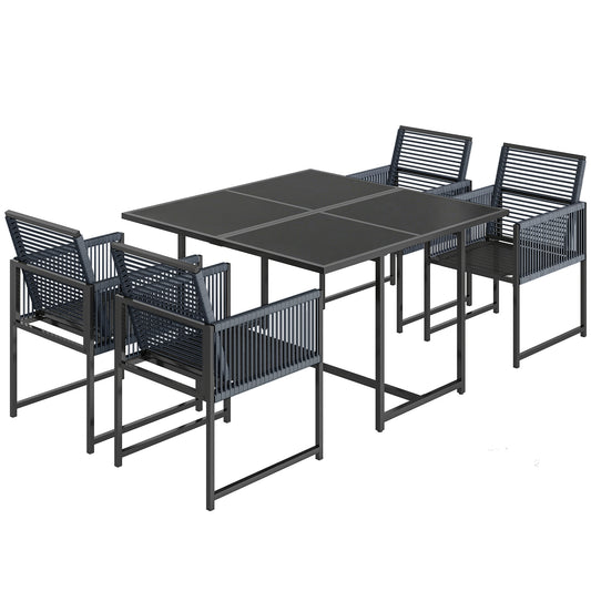 5 Pieces Garden Dining Set, Outdoor Patio Cube Set, 4 Seater Outdoor Table and Chairs with Foldable Backrest