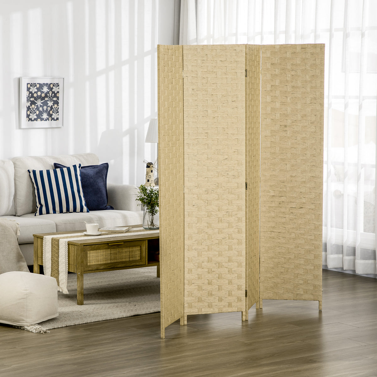 Wave Fibre Freestanding Folding Privacy Screen Panels, Room Divider