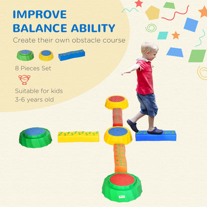Eight-Piece Kids Stepping Stones, with Non-Slip Surface & Bottom, for Toddlers - Multicoloured