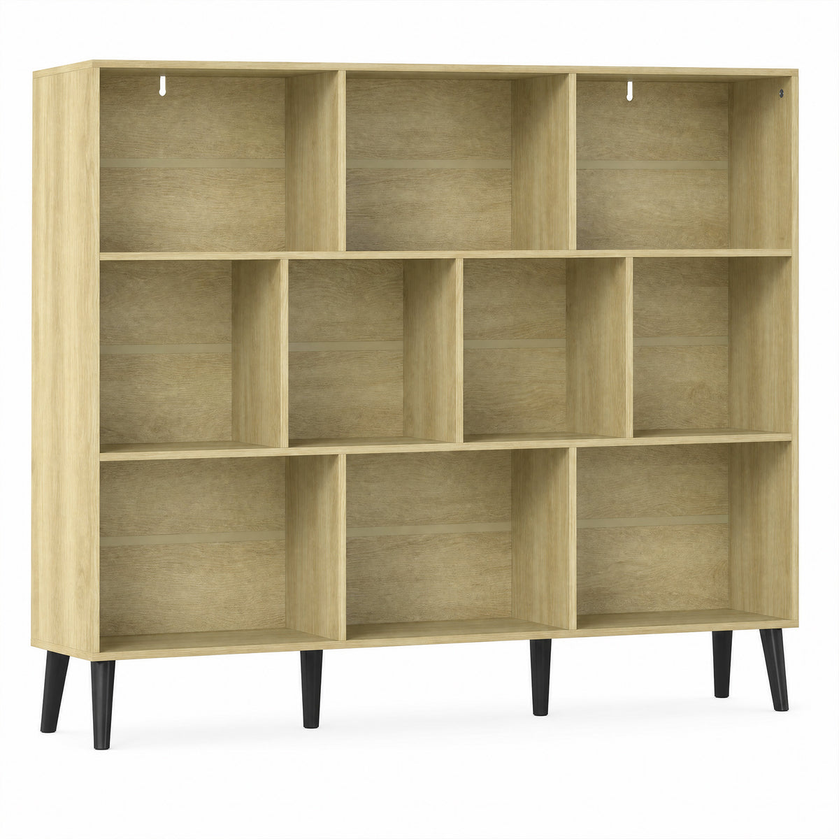 10-Cube Bookcase, 3-Tier Book Shelf with Solid Wood Legs, 140 cm Modern Bookshelf with Anti-Tip Kit