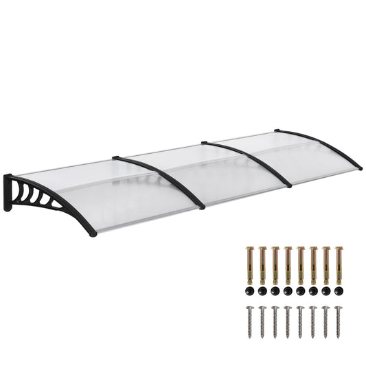 Front Door Canopy, Outdoor Awning, 303 x 96cm Rain Shelter for Window, Porch and Front/Back Door, Clear
