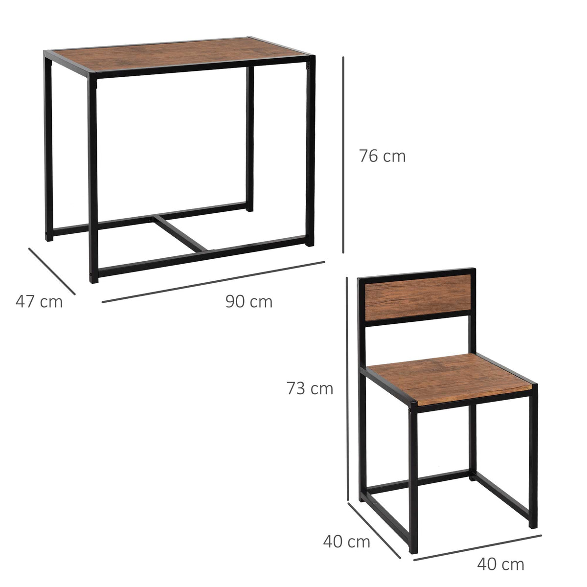 Dining Table and Chairs Set 2, Dining Room Sets, Rectangular Space Saving Table and 2 Chairs for Compact Kitchens, Steel Frame