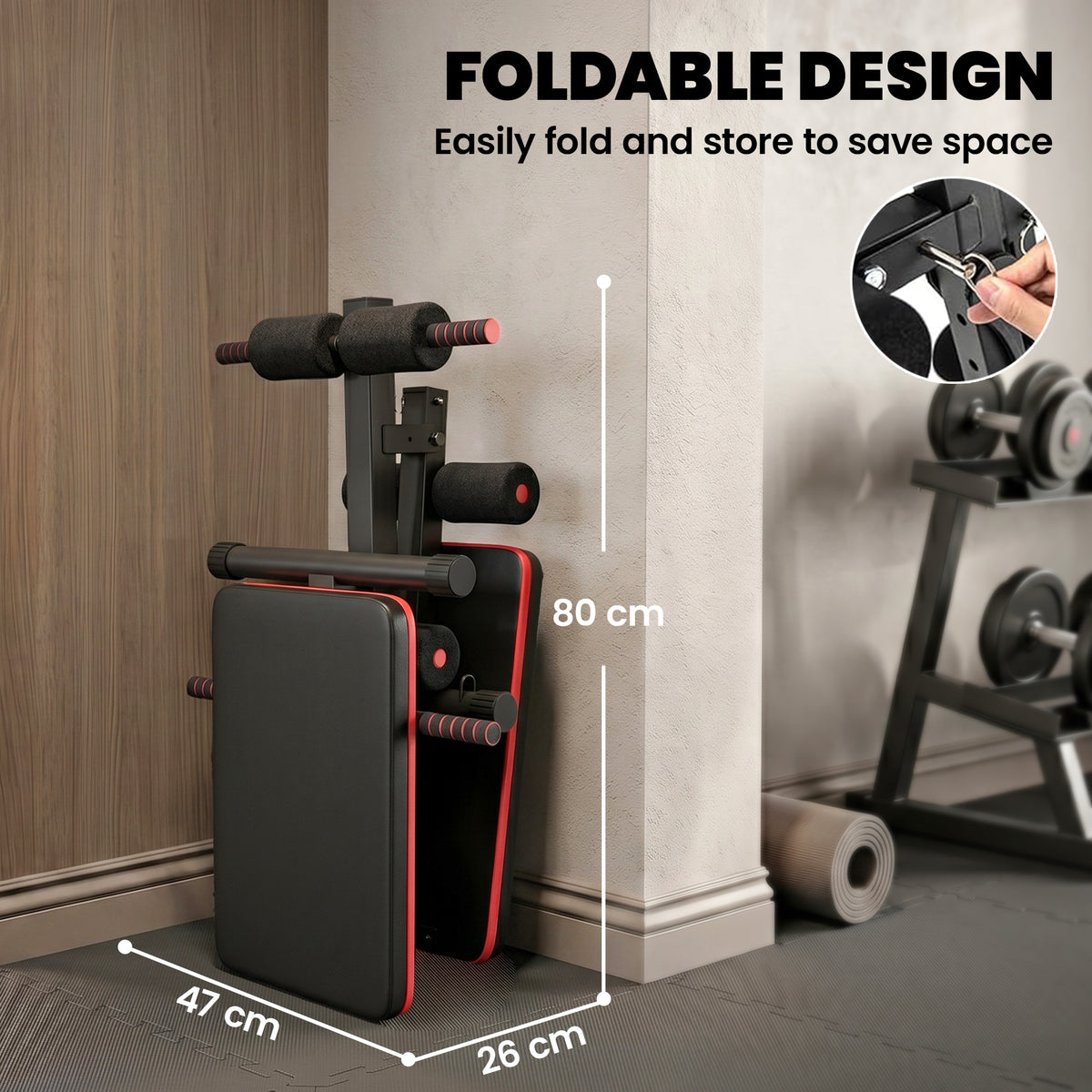 Foldable Sit Up Bench, Adjustable Abdominal Trainer with Resistance Bands, Padded Core Workout Bench for Home Gym Strength Training