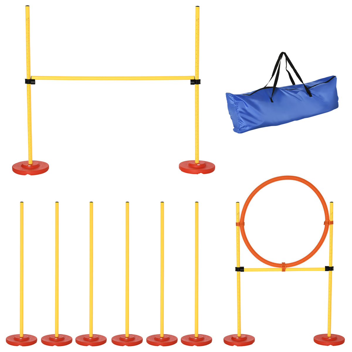 Dog Agility Equipment Training Portable Obstacle for Pet w/Adjustable Hurdles, Jumping Ring, Weave Poles