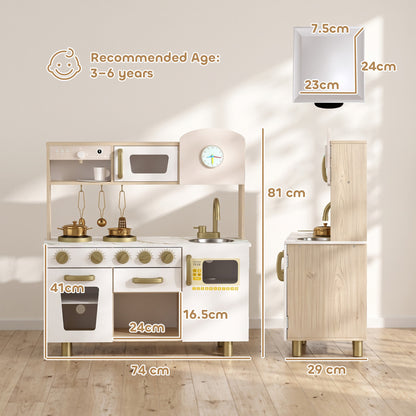 Play Kitchen, Kids Kitchen Playset with Rotating Coffee Machine, Storage Shelf, Stove, Gift for Kids 3-6 Years, White