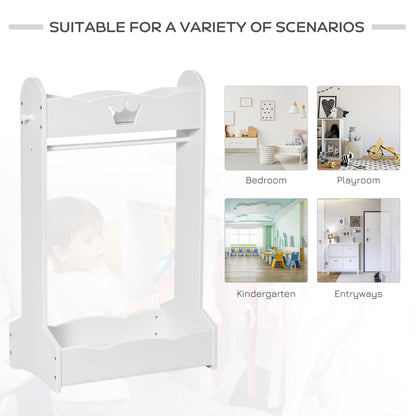 Kids Clothes Rail Wooden Hanging Rack with Storage Shelves Children Garment Freestanding Wardrobe for 3-8 Years Toddler, White