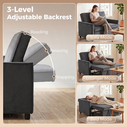 2 Seater Sofa Bed, 3-in-1 Convertible Pull Out Sleeper Sofa with Click-Clack Adjustable Backrest