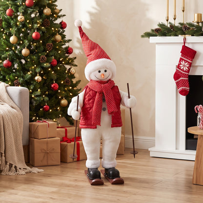 2ft Singing Skiing Santa Claus, Standing Christmas Animated Santa Figure with Ski Board, Poles, Sound/Touch Activated