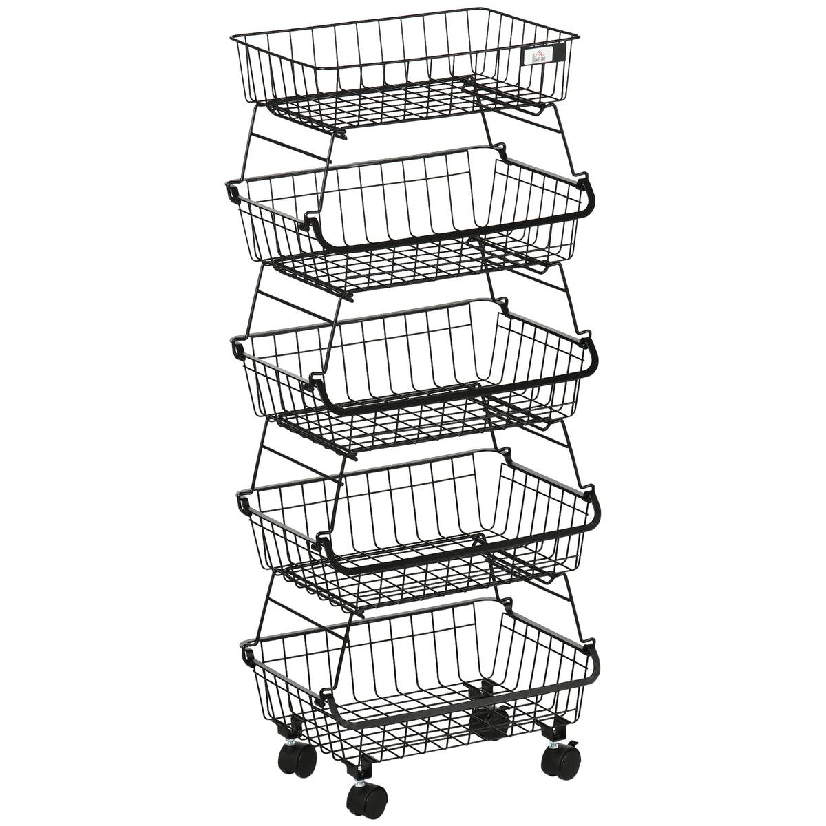 5 Tier Storage Trolley, Stackable Fruit Vegetable Cart for Kitchen, Living Room, 40 x 2 x 97 cm, Black