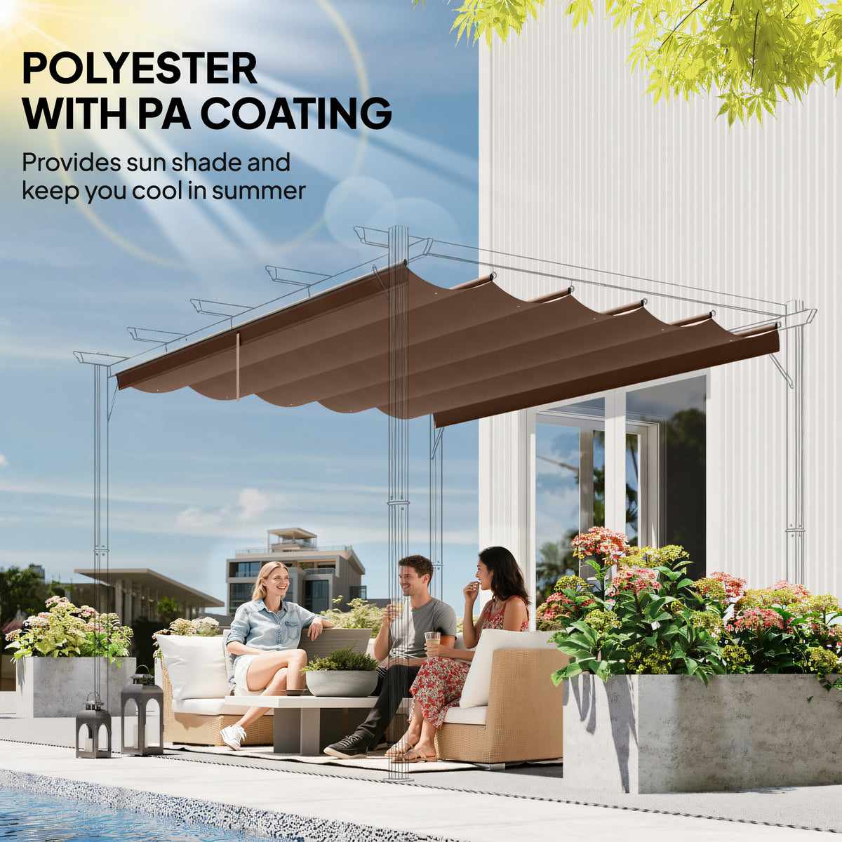 Retractable Pergola Cover, 3.5 x 2.6 m Replacement Canopy Fabric for 4 x 3 m Frame, Roof Top Only, Brown