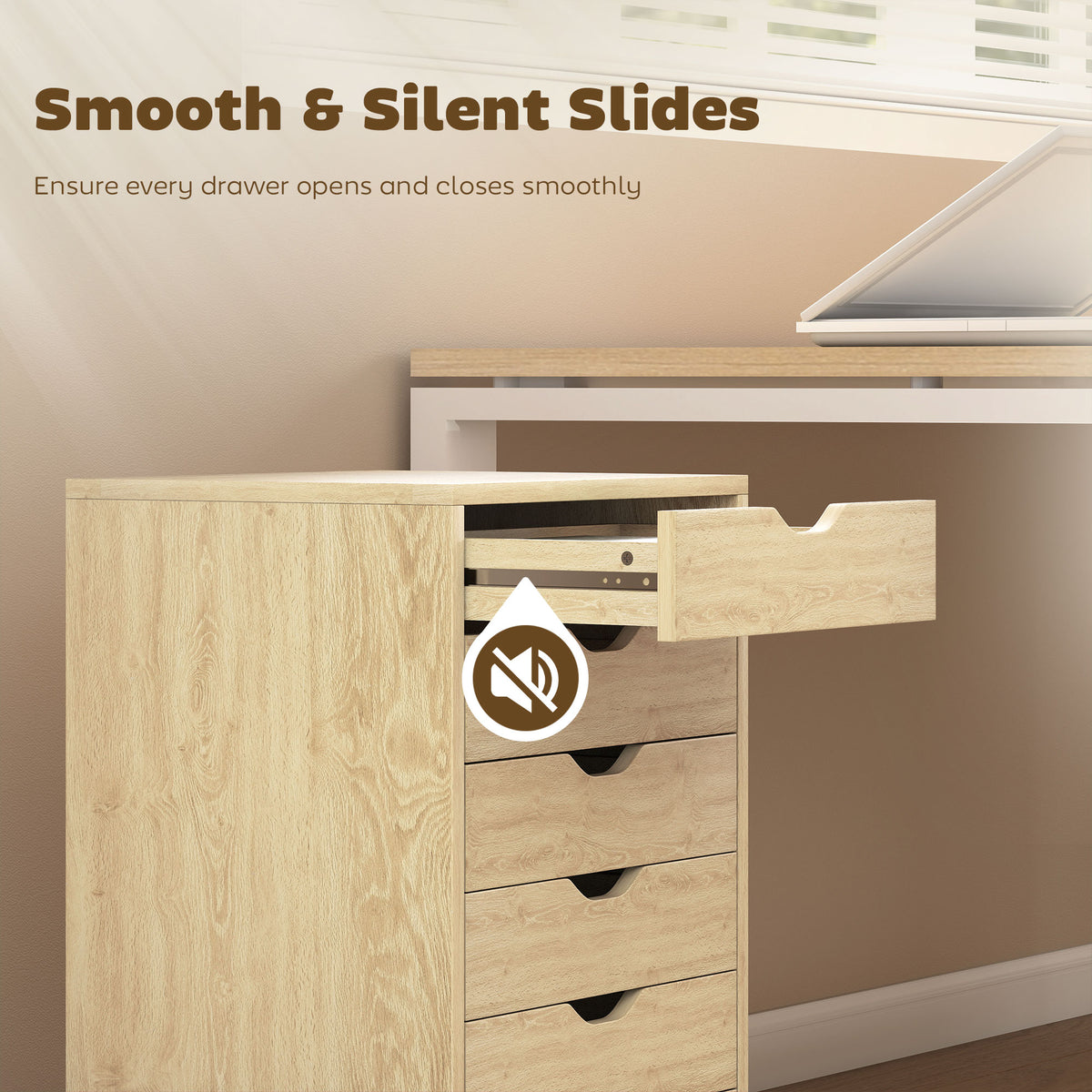 6 Drawer Vertical File Cabinet, Mobile Filing Cabinet with Quiet Drawers and Wheels with 2 Brakes