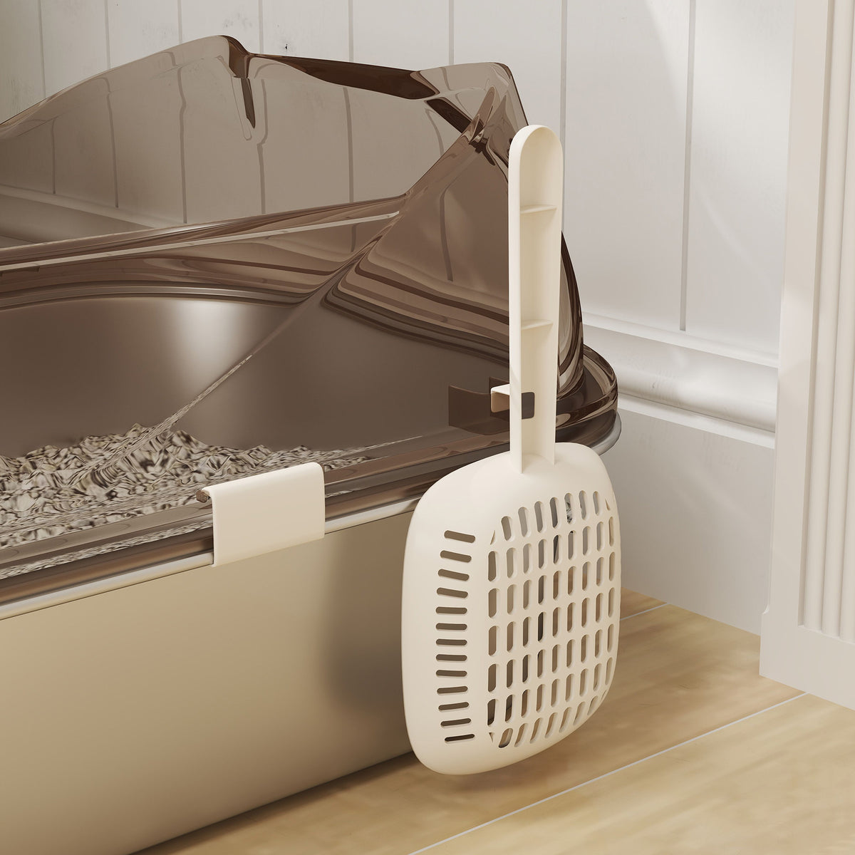 Stainless Steel Litter Box with Lid, High Wall Sided Enclosure, Pedal, Scoop, Non-Sticky, Anti-Leakage, Easy Cleaning