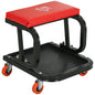 Workshop Stool, Rolling Machine Stool with 360° Swivel, Padded Seat, Tool Tray, Red