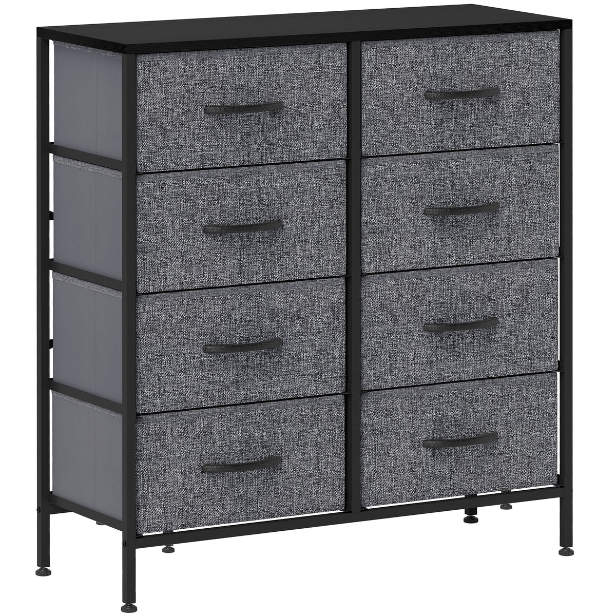 Fabric Chest of Drawers, Industrial Bedroom Dresser with 8 Fabric Drawers, Steel Frame and Wooden Top for Nursery, Living Room, Hallway, Black