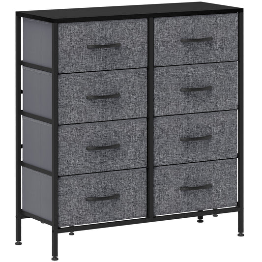 Fabric Chest of Drawers, Industrial Bedroom Dresser with 8 Fabric Drawers, Steel Frame and Wooden Top for Nursery, Living Room, Hallway, Black