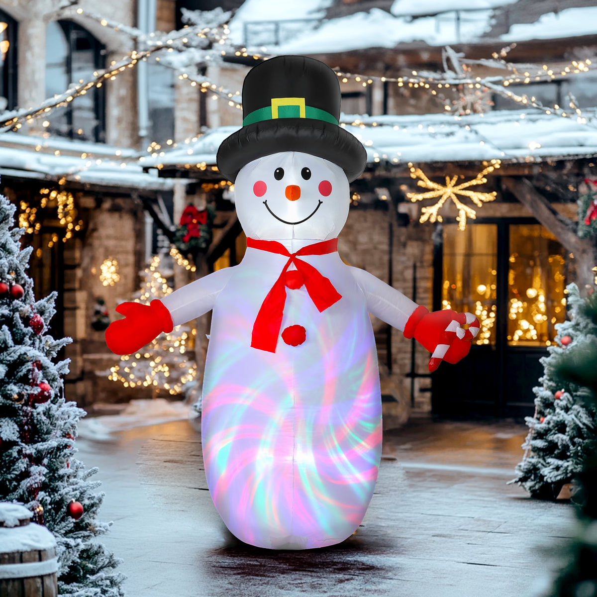 8FT Christmas Inflatable Outdoor Decoration with Dynamic Disco & LED Lights, Self-Inflating Christmas Blow Up Snowman for Garden, Indoor Outdoor Home Decor