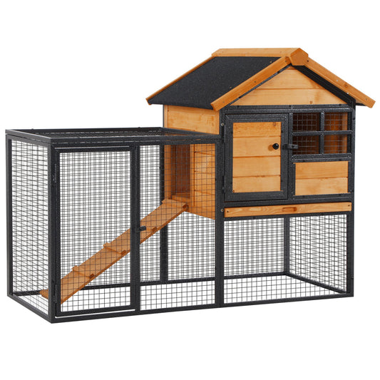 Rabbit Hutch Guinea Pig Hutch Wood-metal Elevated Guinea Pig House Pet Bunny Cage for Outdoor 122 x 63 x 92cm Light Yellow
