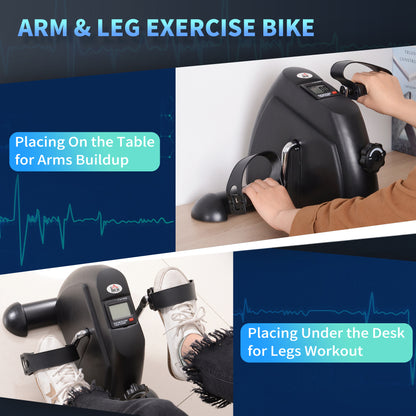 Mini Exercise Bike, Portable Pedal Exerciser, Under Desk Bike with LCD Display for Legs and Arms Training
