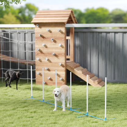 Dog Agility Equipment Training Adjustable Obstacle Course Set with 6 Weaves Poles Storage Bag for Pet Outdoor Games Exercise