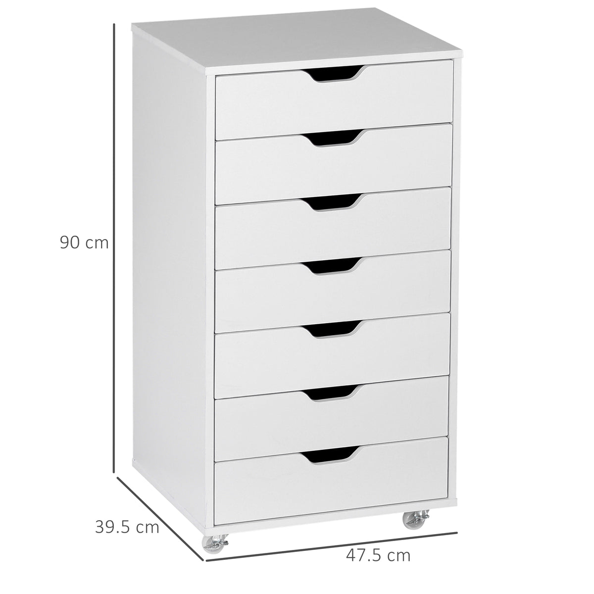 Seven-Drawer Filing Cabinet, with Wheels - White