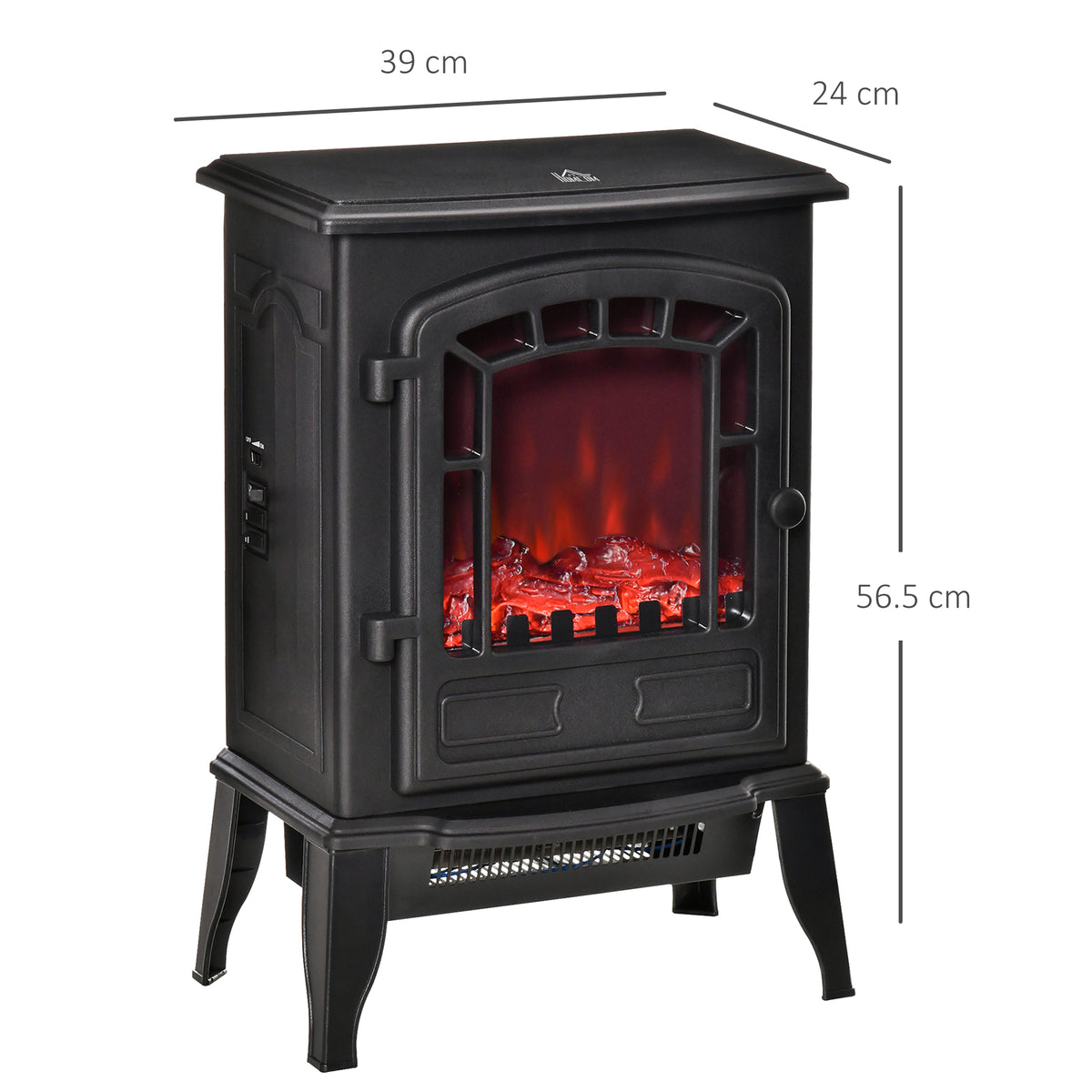 Electric Fireplace Stove Freestanding Log Burner, 1000W/2000W, Portable Electric Fire Fan Heater with LED Flame Effect, Adjustable Thermostat, Overheat Protection