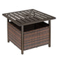 Rattan Garden Coffee Table, 55.5 cm Square Wicker Patio Side Coffee Table with 4 cm Umbrella Hole, Metal Bottom and Slatted Top for Outdoor, Balcony, Brown