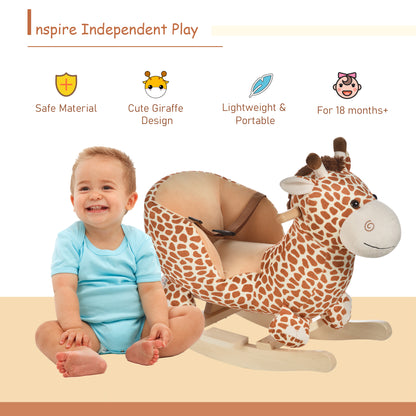 Kids Rocking Horse, Giraffe Plush Ride-On Toy with Music, Soft Touch & Seat Belt, Toddler Baby Gift for 18M+