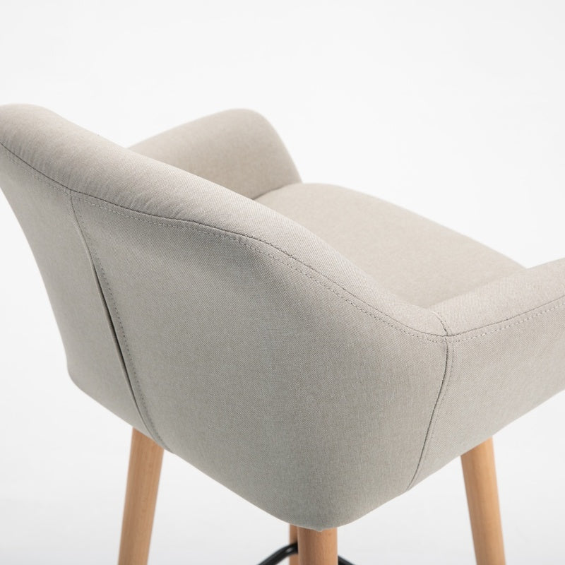 Set of 2 Bar Stools Modern Upholstered Seat Bar Chairs with Metal Frame, Solid Wood Legs Living Room Dining Room Fabric Furniture - Beige