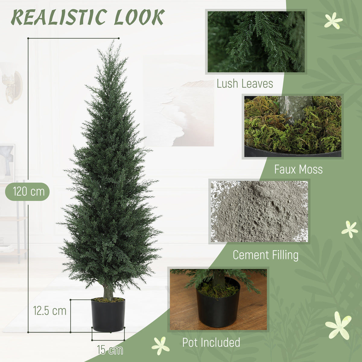 Set of Two Artificial Cypress Trees - Green