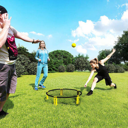 Spike Game Set, Mini Beach Games Set with Net, 3 Balls and Ball Pump, Portable with Carrying Bag for Outdoor Team Sports, Yellow