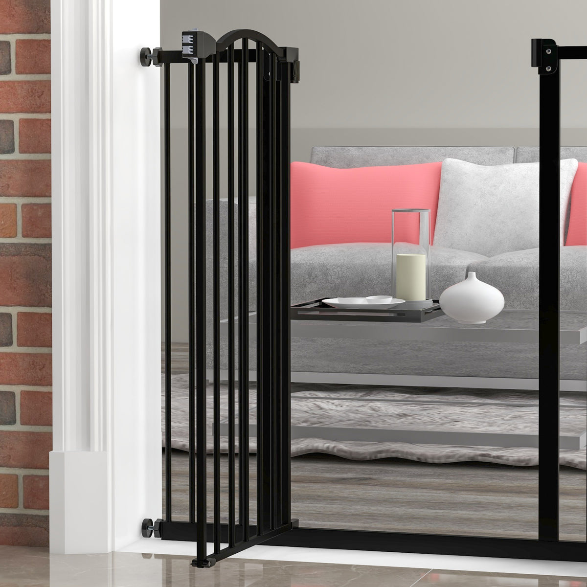 Pressure Fit Dog Stair Gate No Drilling Safety Gate Auto Close for Doorways, Hallways, 74-94cm Adjustable, 94cm Tall, Black
