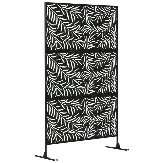 Decorative Privacy Screen with Stand, 6.5FT Freestanding Metal Outdoor Divider, Decorative Privacy Panel with Expansion Screws for Garden Patio Pool Hot Tub, Willow Branch Style, Black
