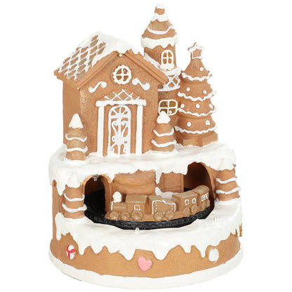 Christmas Gingerbread House, Lighted Musical Snow Village with Rotating Train, LEDs, Tunes, Battery Operated