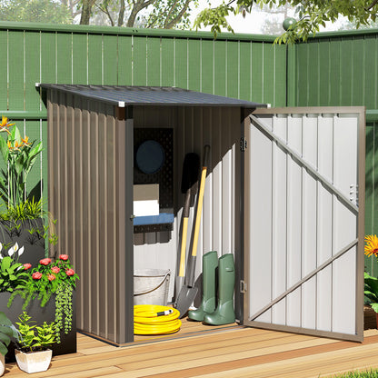 3.3 x 3.4ft Lean To Steel Garden Shed, with Locking Door - Brown