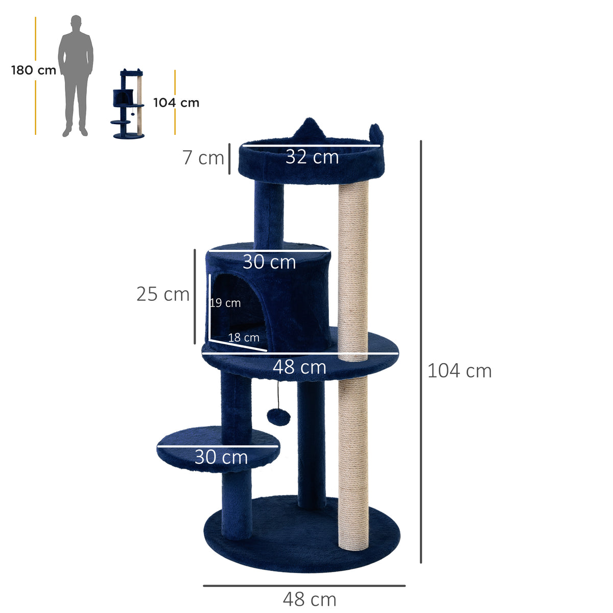 104 cm Cat Tree, Cat Condo Tree Tower, Cat Activity Centre with Scratching Posts, Plush Perches, Hanging Ball