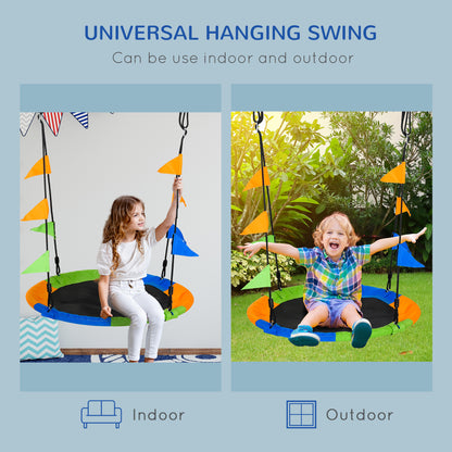 Kid Nest Swing Seat Saucer Tree Swing 40 Inch/100cm Adjustable Rope Outdoor Indoor for Kids Over 3 Years Old Multi-Colour