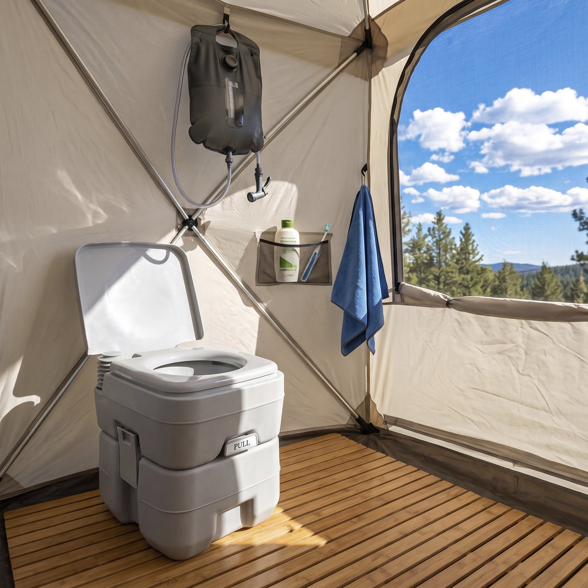 Portable Camping Toilet, 20L Flushable Porta Potty Portaloo with 2 Detachable Tanks, Flush and Double Seal Valve for Outdoor Camping Hiking Travel Caravan