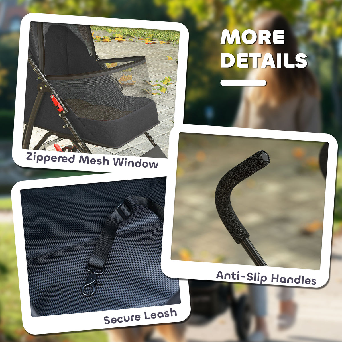 Dog Stroller, Foldable Cat Dog Pram for Miniature Breeds, Pet Stroller with Brake, Mesh Windows