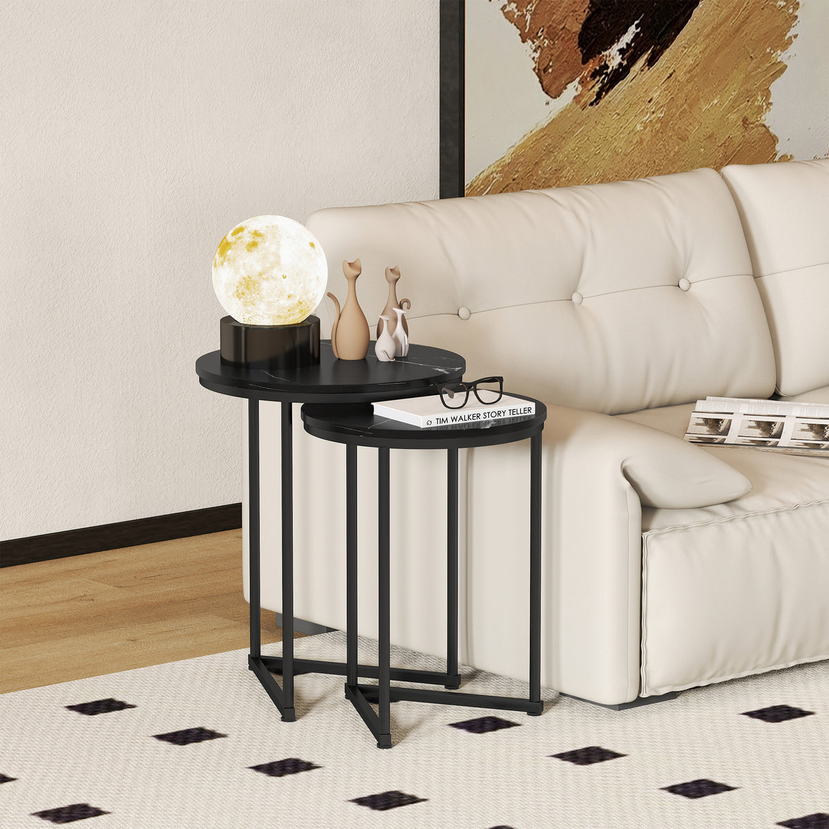 Set of Two Marble-Effect Nest of Tables