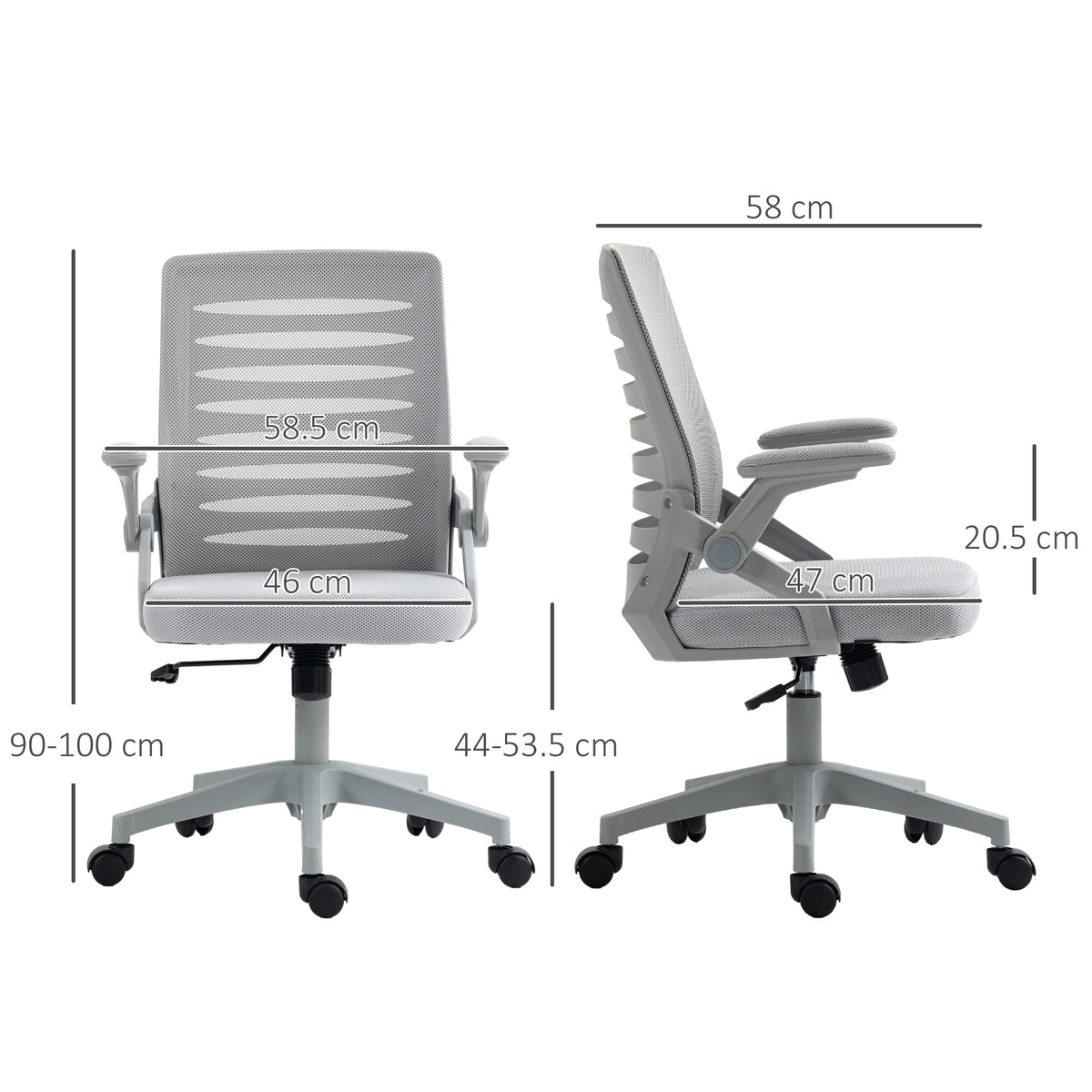 44-53.5cm Adjustable Height Work Chair, with Mesh Back - Grey
